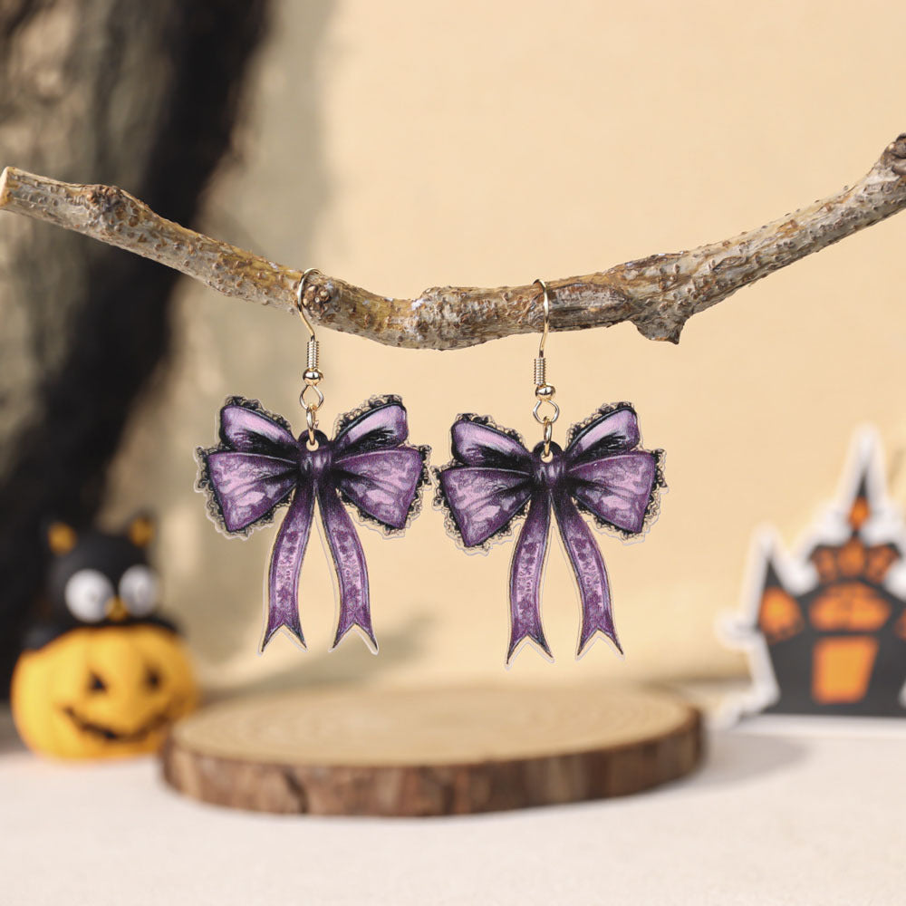 Wholesale Halloween Gothic Acrylic Evil Pumpkin Bow Earrings
