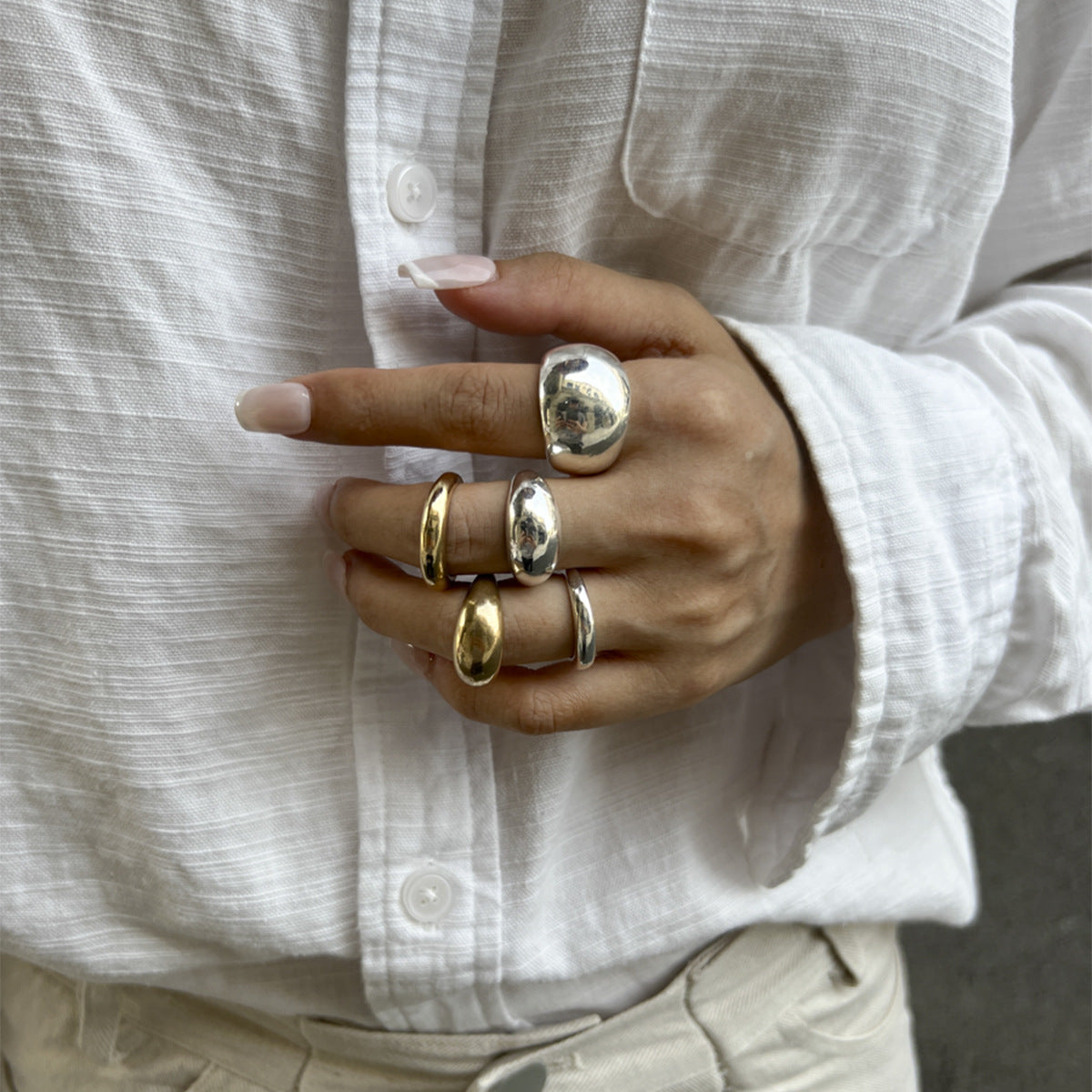 Wholesale Metal polished teardrop mixed plain ring