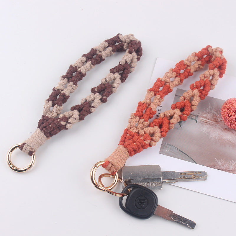 Wholesale  handmade woven leaf pattern lanyard keychain