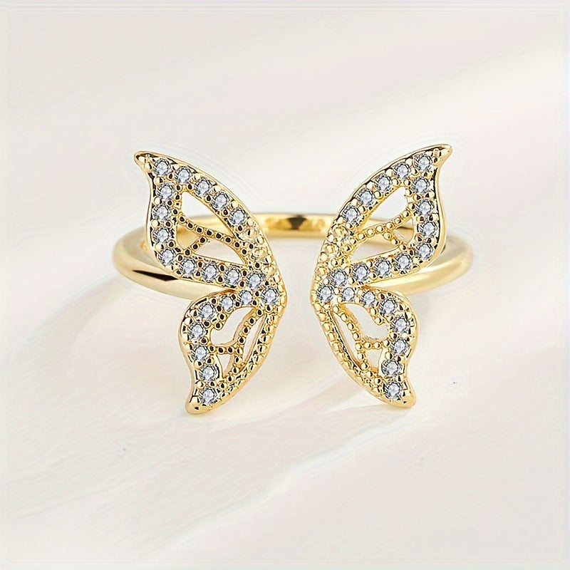 Wholesale Copper diamond zircon butterfly ring opening Rings