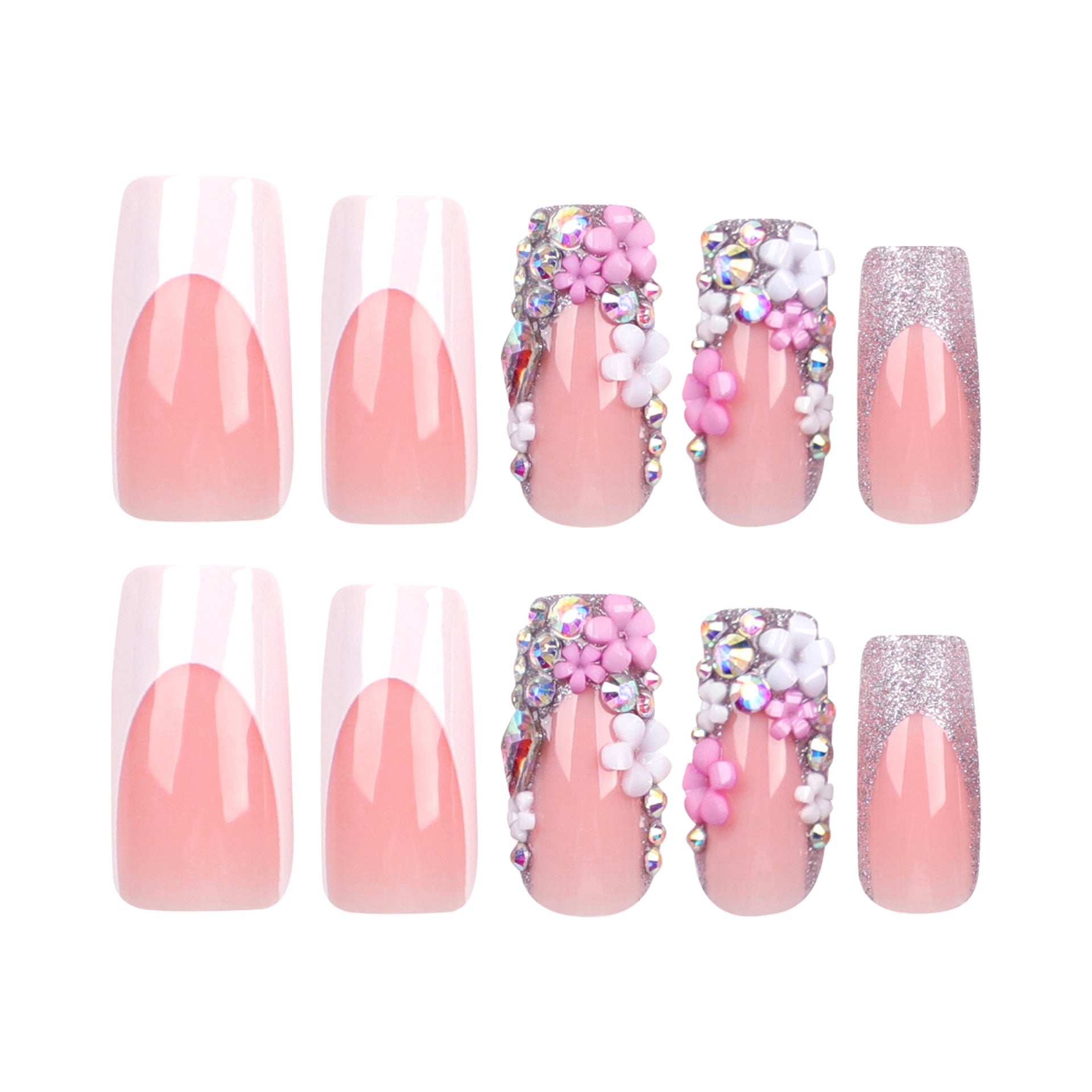 Wholesale 24 Pieces/box Flower White Edge Manicure Press-on Nails Kits Nail Stickers ACC-NS-LeFan002