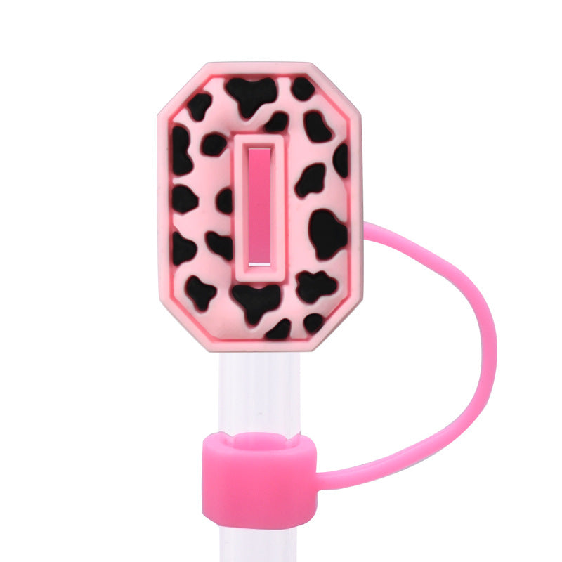 Wholesale Random 100pcs Pink leopard print cartoon Straw Cover Straw Tube Cap