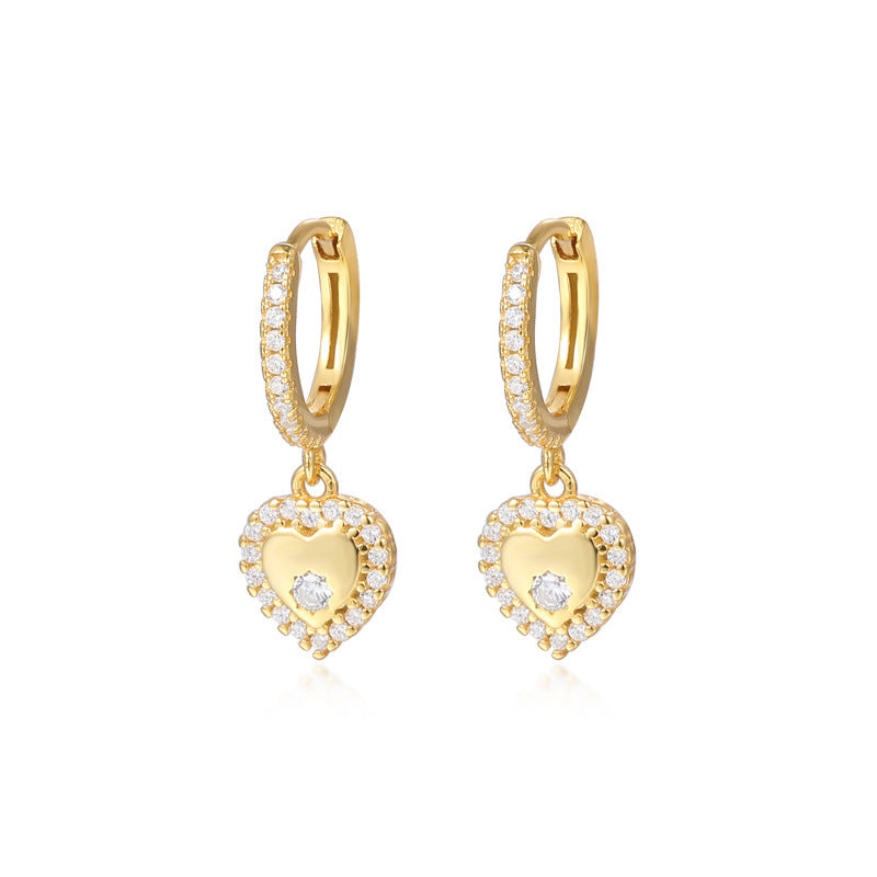 Wholesale s925 silver cute zircon heart earrings