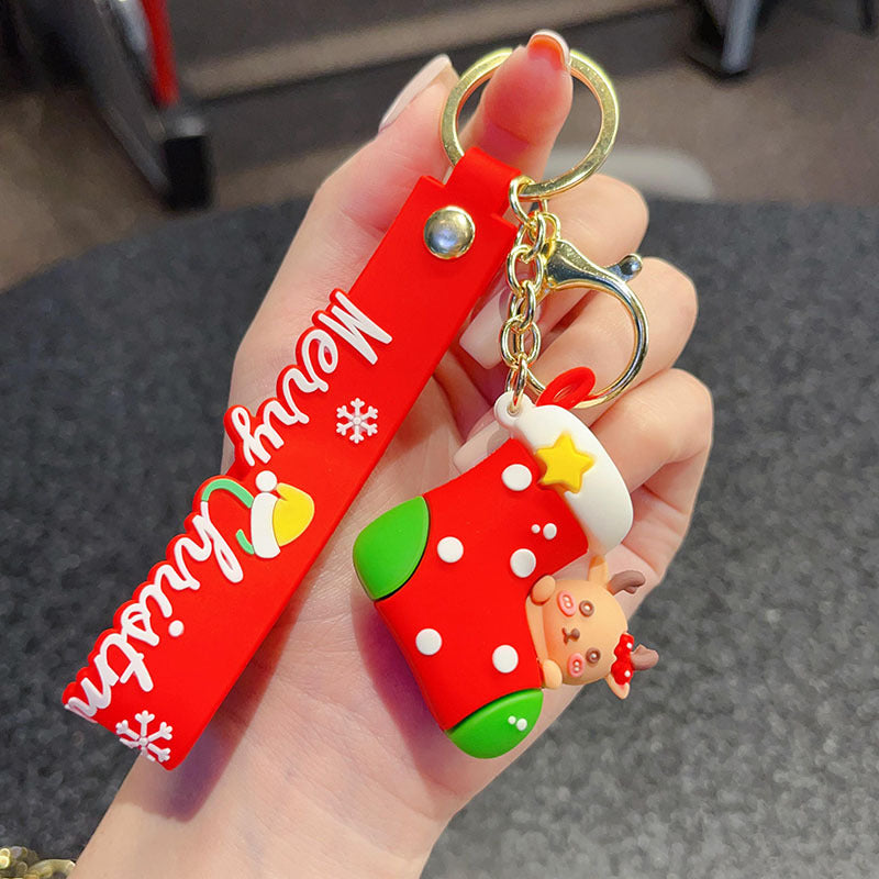 Wholesale Christmas  Keychain Cute Tree Elk Sock Pendant Car Key Accessory Gift For Men Women Boutique Resale