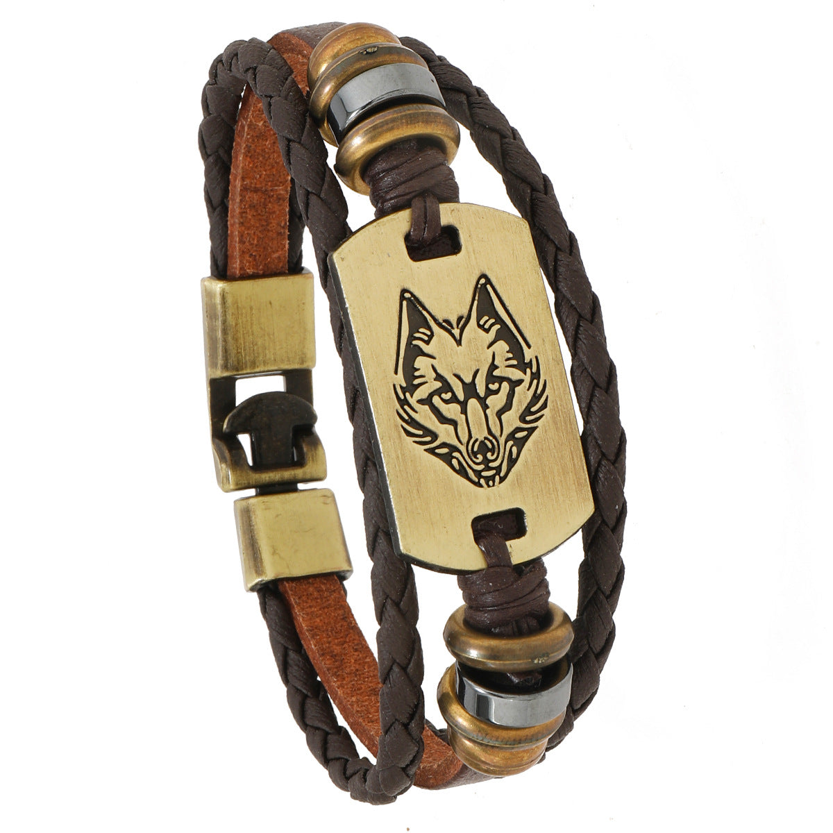 Wholesale Men's Leather Bracelets Punk Style Wolf Head Bracelet Miyuki ACC-BT-Saih013