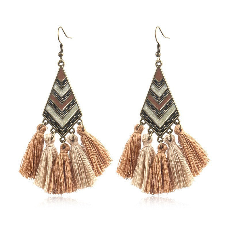 Wholesale Retro Ethnic Tassel Earrings Alloy Oil Drop Jewelry Accessory