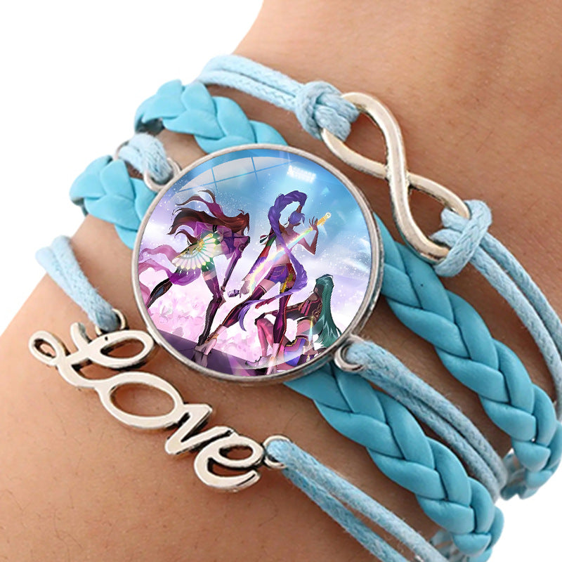 Wholesale kpop anime leather multi-layer blue braided hand jewelry