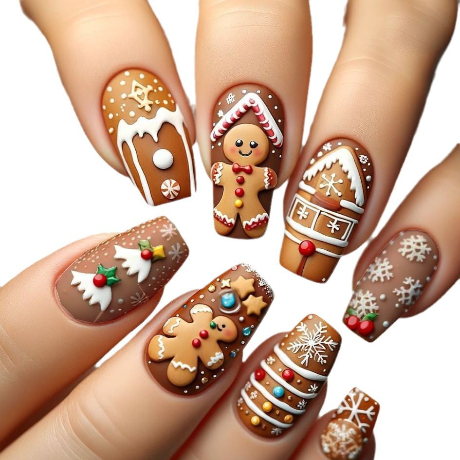 Wholesale 24 Pieces/ box Christmas Gingerbread Man Nails Kits Nail Stickers