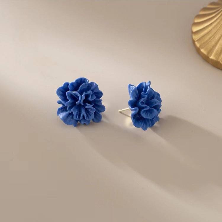 Wholesale Blue Three-dimensional Pleated Flower Distinctive Earrings