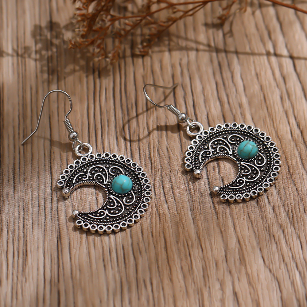 Wholesale  Vintage Earrings Fashion Personality Moon Turquoise Earrings