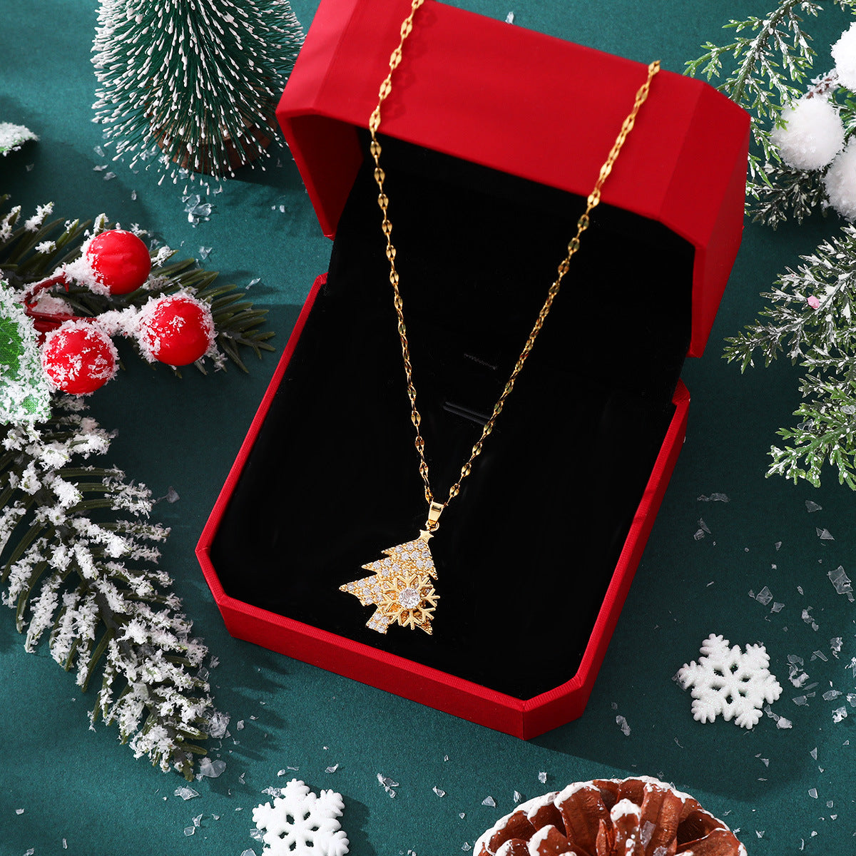 Wholesale Rotating Snowflake Christmas Tree Necklace