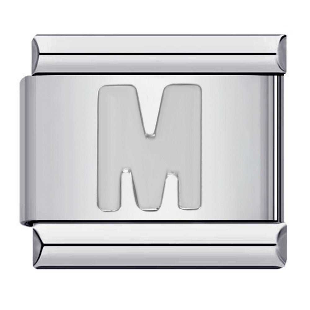 Wholesale Italian Charm Bracelet 9mm DIY Splicing Removable Silver Concave Letters Stainless Steel Composable Bracelet