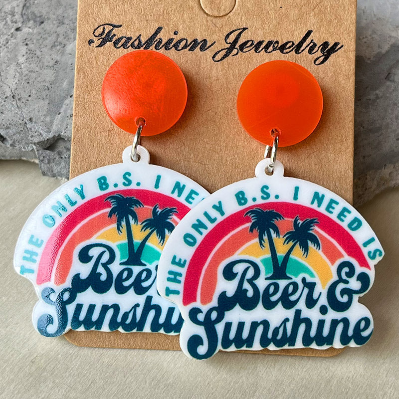 Wholesale 2 Pairs/pack Seaside Beer Sunglasses Sunrise Sunset Acrylic Earrings Summer ACC-ES-HY019