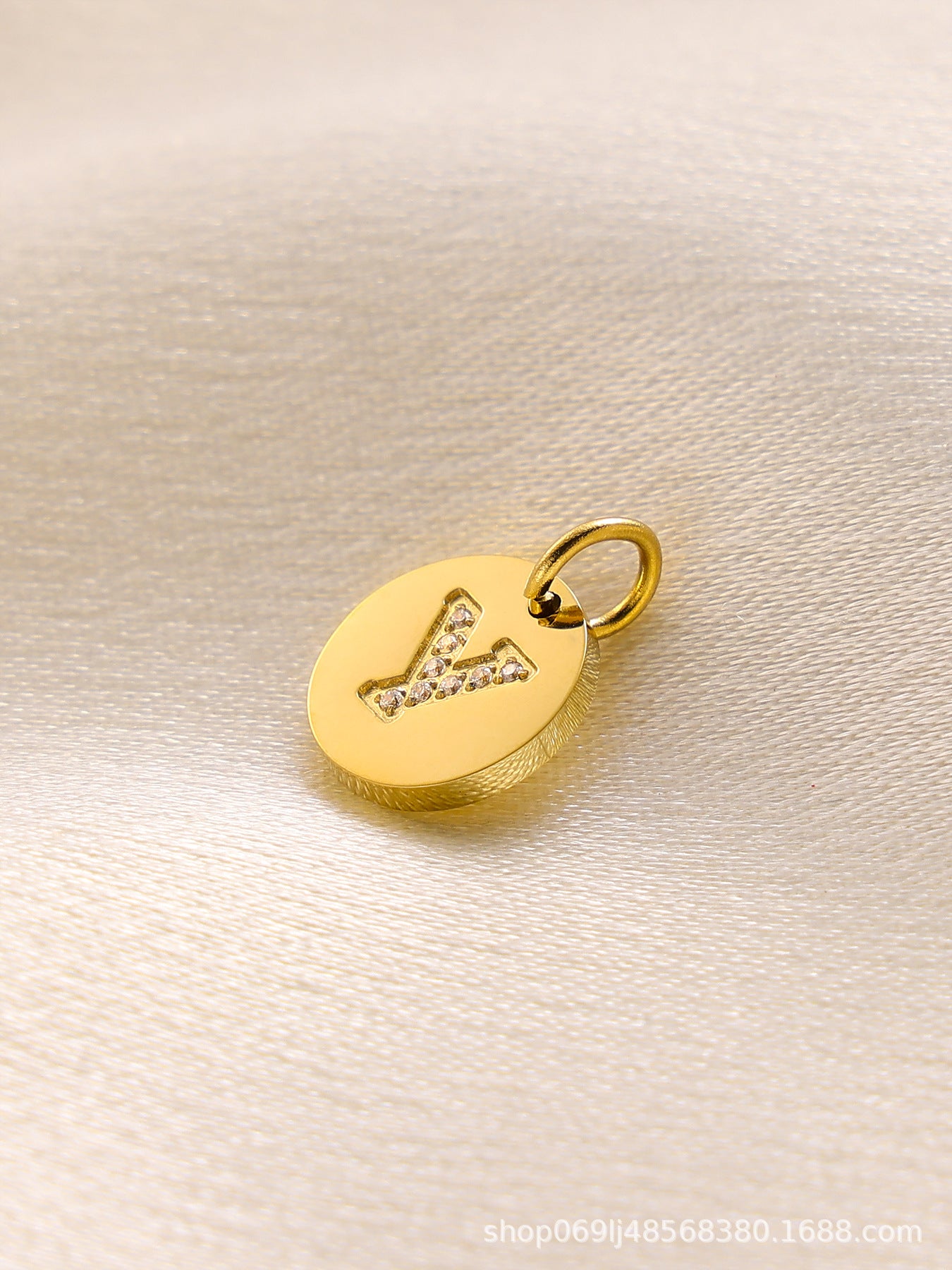 Wholesale  14K Round Brand Diamond Letter  Stainless Steel Pendant