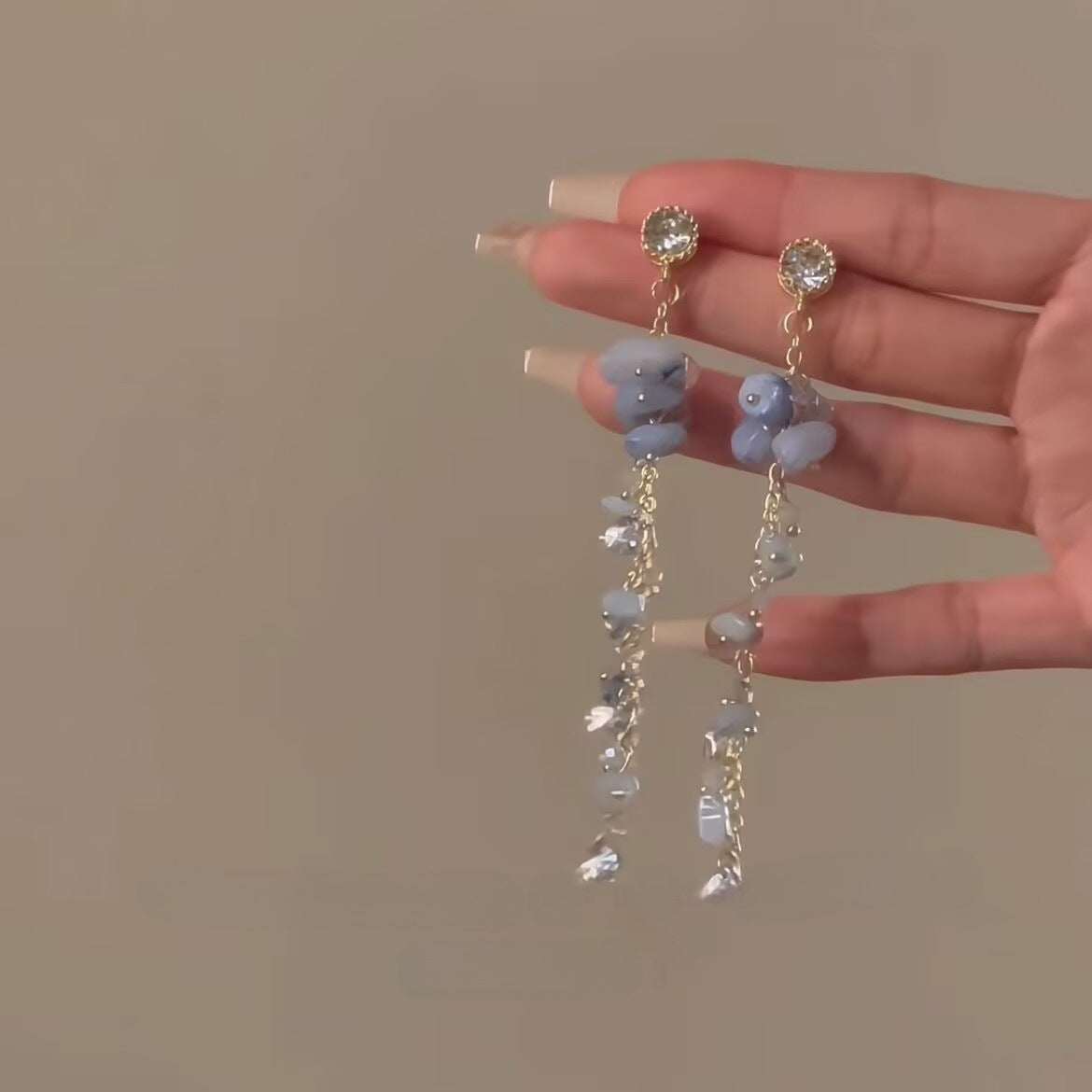 Wholesale Blue Tassel Flower Earrings