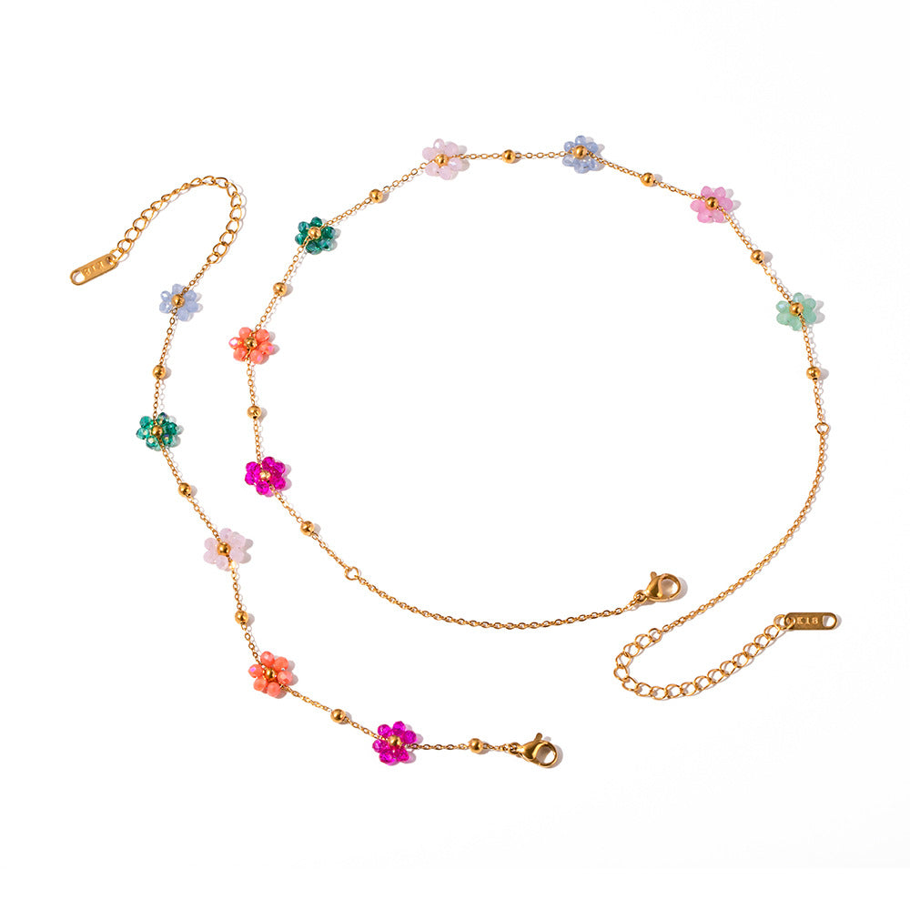 Wholesale 18k Stainless Steel Bracelets Handmade Colorful Small Flower Chain Bracelet ACC-BT-JD006