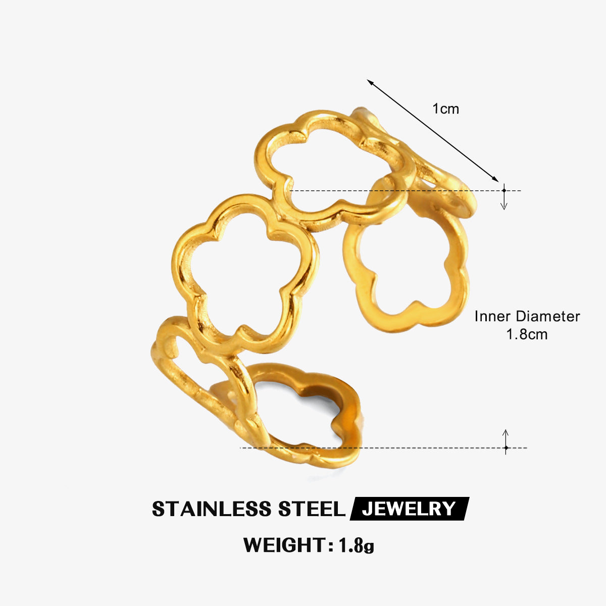 Wholesale Stainless Steel Five-Leaf Flower Open Ring Fashion Jewelry Boutique Resale