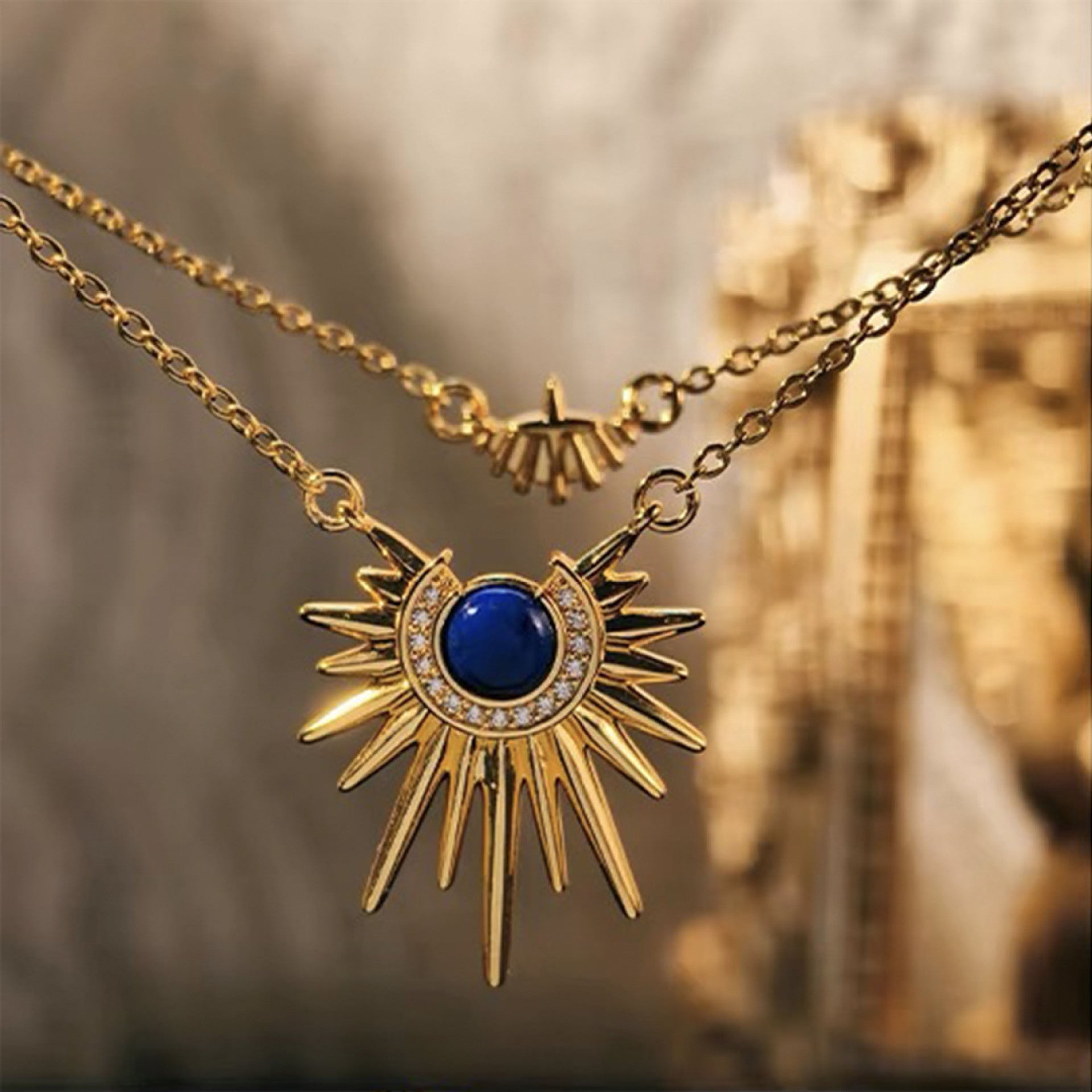 Wholesale Geometric Sun-ray Pendant Personality Brazilian Mia Style Double-layer Stacked Diamond Clavicle Chain