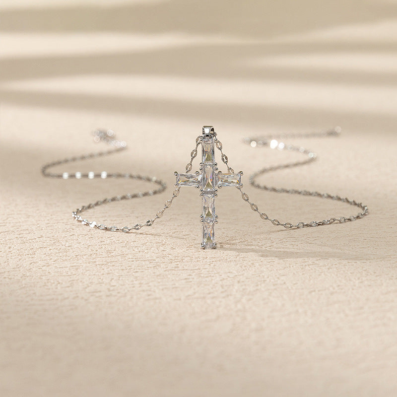 Wholesale Colored Zirconia Micro Inlay Cross Necklace