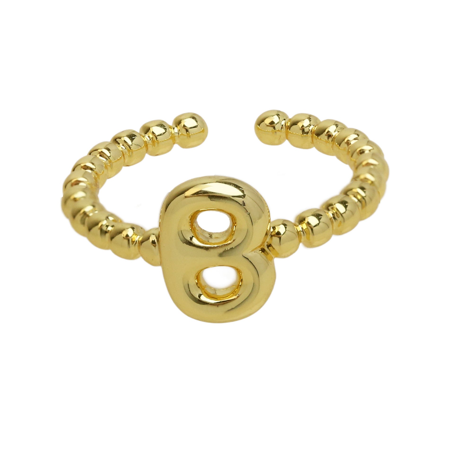 Wholesale  18k Golden Glaze Brass Bubble Balloon Letter  26 Ring