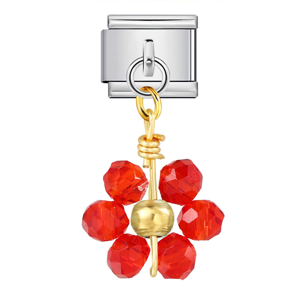 Wholesale Italian Charm Bracelet 9mm DIY Crystal Bead Flower  Creative Stainless Steel Composable Bracelet