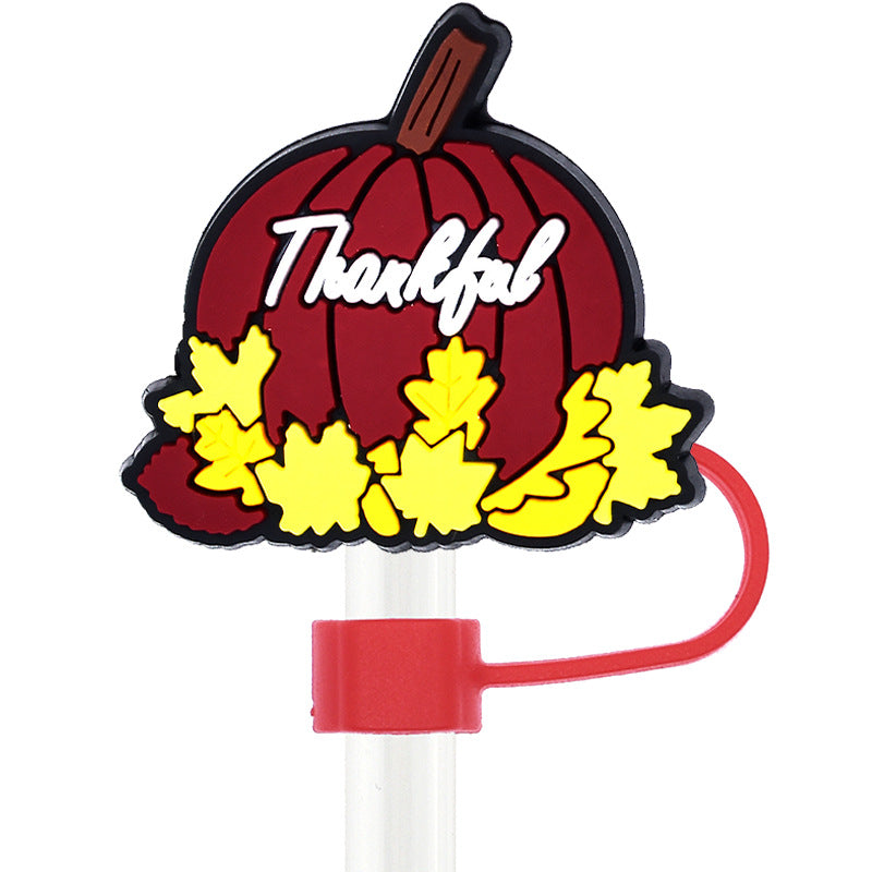 Wholesale Random 100pcs Thanksgiving 10mm Soft Glue Straw Plug Straw Tube Cap ACC-SCR-RYY069