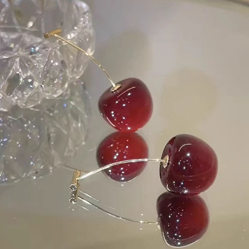 Wholesale Fresh Red Cherry Light Luxury  Earrings