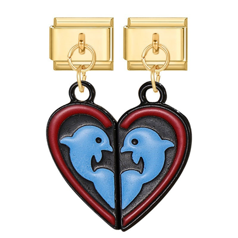 Wholesale Italian Charm Bracelet 9mm DIY Splicing Double Charm DIY Ring Stainless Steel Composable Bracelet