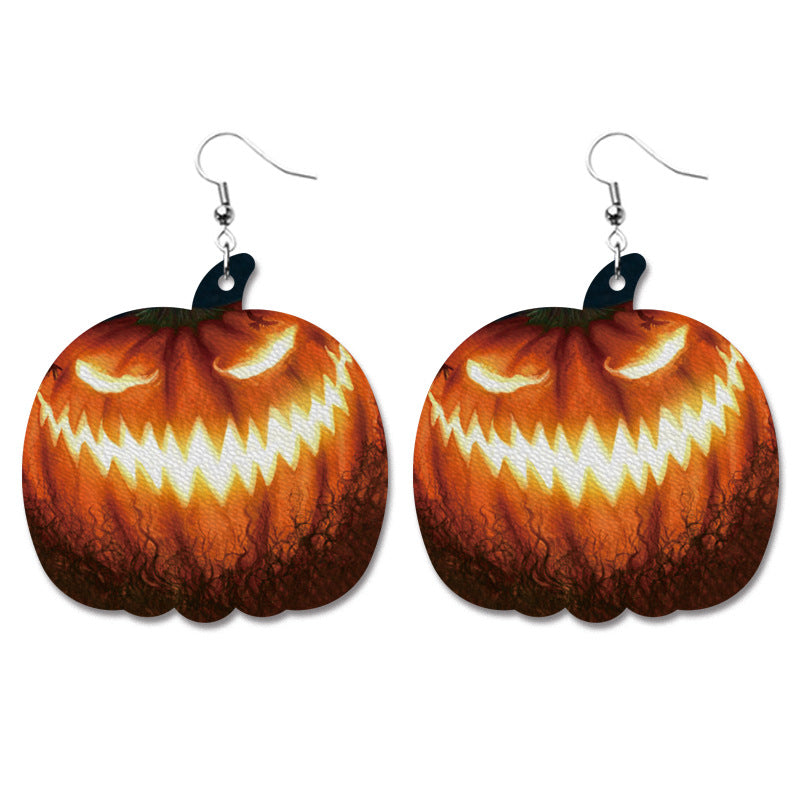 Wholesale  PU Leather Earrings Creative Pumpkin Bat Skull Heart Designs Chic Jewelry Accessory For Party Boutique Resale