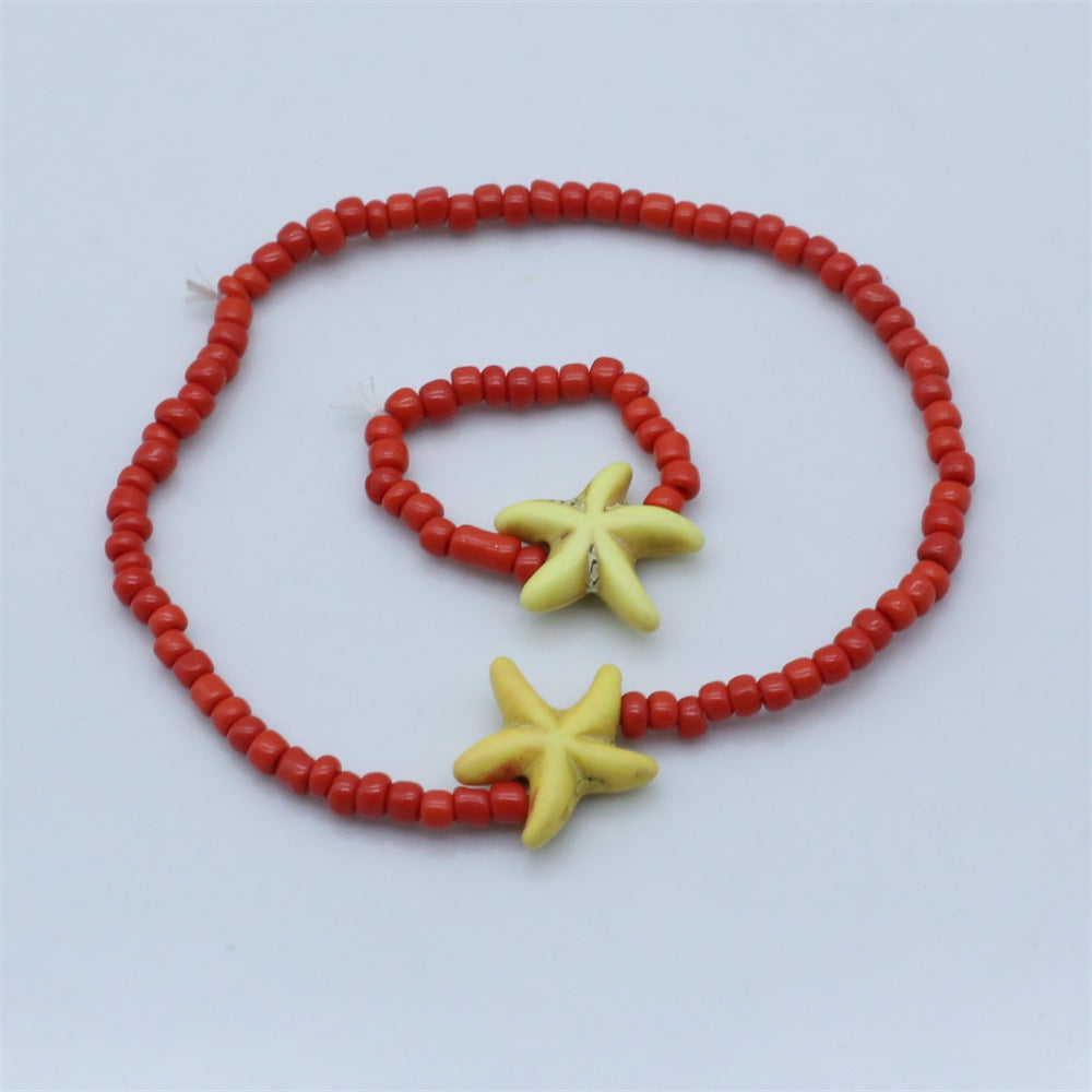 Wholesale  bohemian beach style starfish rice beads beaded bracelet