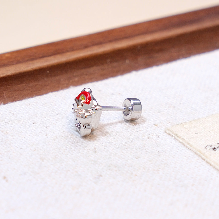 Wholesale Trendy Apple Cat Design Earrings Titanium Steel Electroplated Fashion Accessory for Women