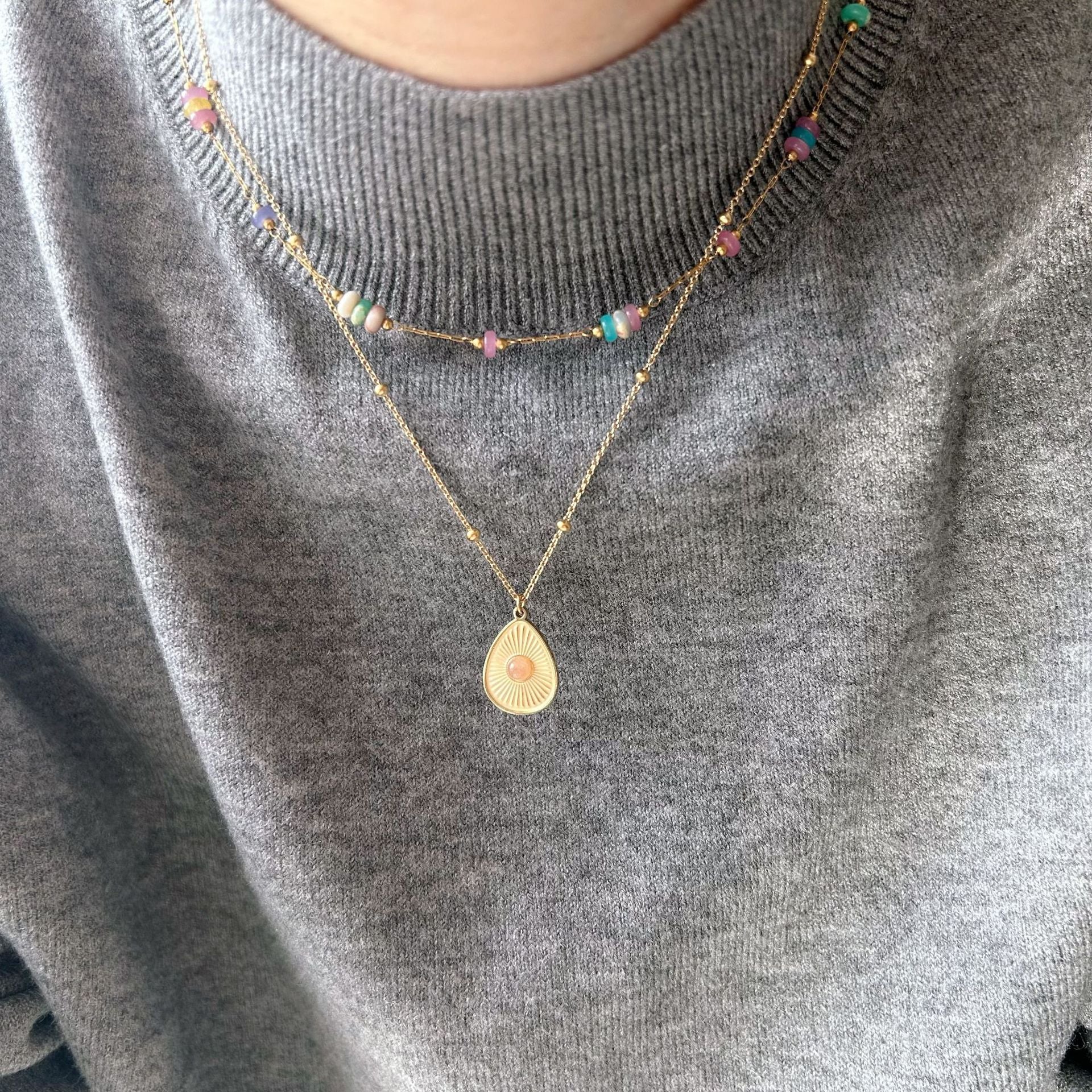 Wholesale Stainless Steel Bohemian Natural Stone Natural Crystal Necklace