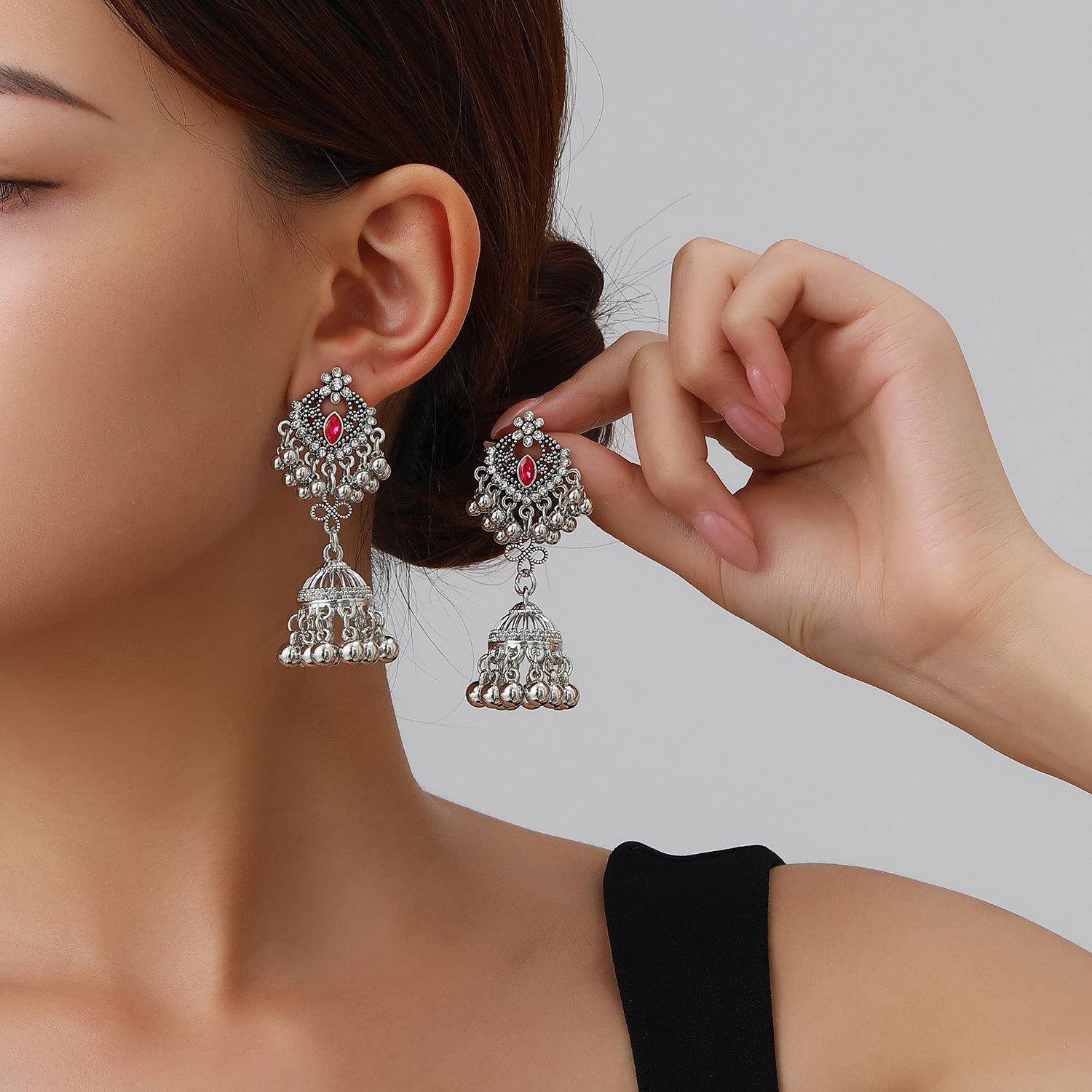 Wholesale Trendy Miao Ethnic Long Tassel Earrings Alloy Rhinestone Black Butterfly Bow Jewelry Accessory For Boutique Resale