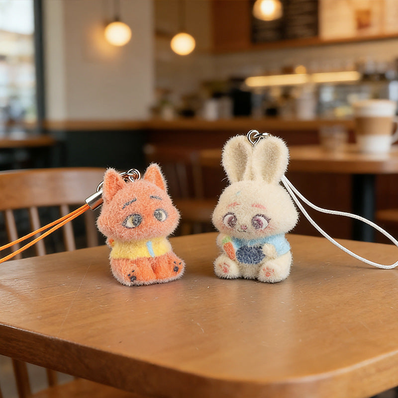 Wholesale Cartoon 3D flocked keychain student mobile phone charm