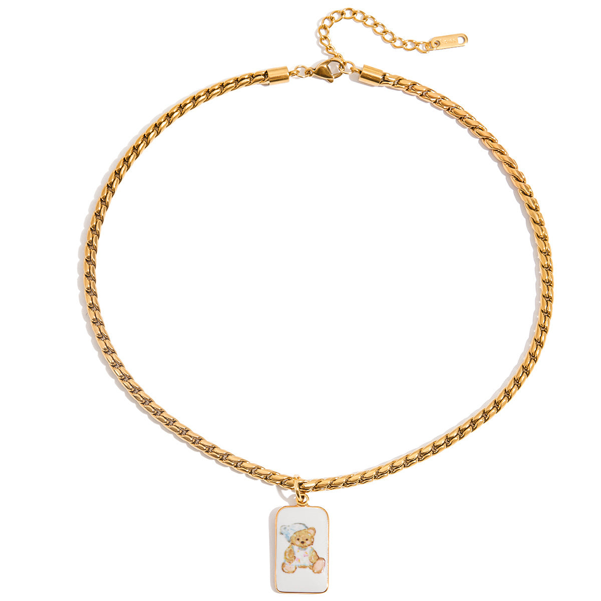 Wholesale 18K Gold Stainless Steel Oil Drop Printed Bear Pendant Necklace