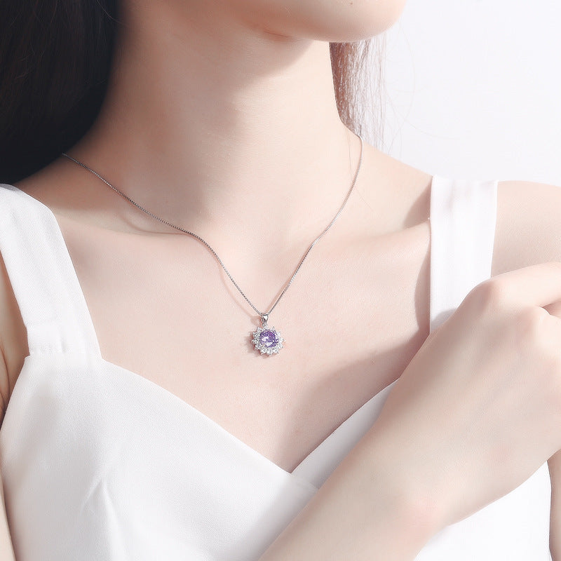 Wholesale S925 sterling silver snowflake pendant zircon sunflower full diamond necklace