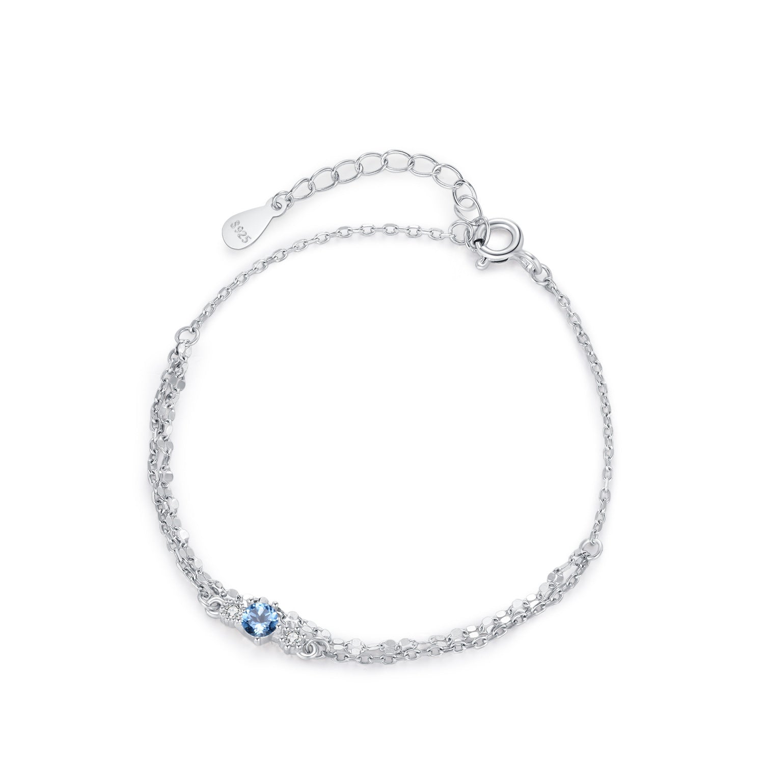 Wholesale S925 Sterling Silver Ice Blue Round Zircon Bracelet