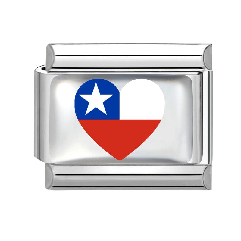 Wholesale Electroplated Stainless Steel Heart Italian Flag Charm DIY Bracelet Jewelry Accessory Boutique Resale