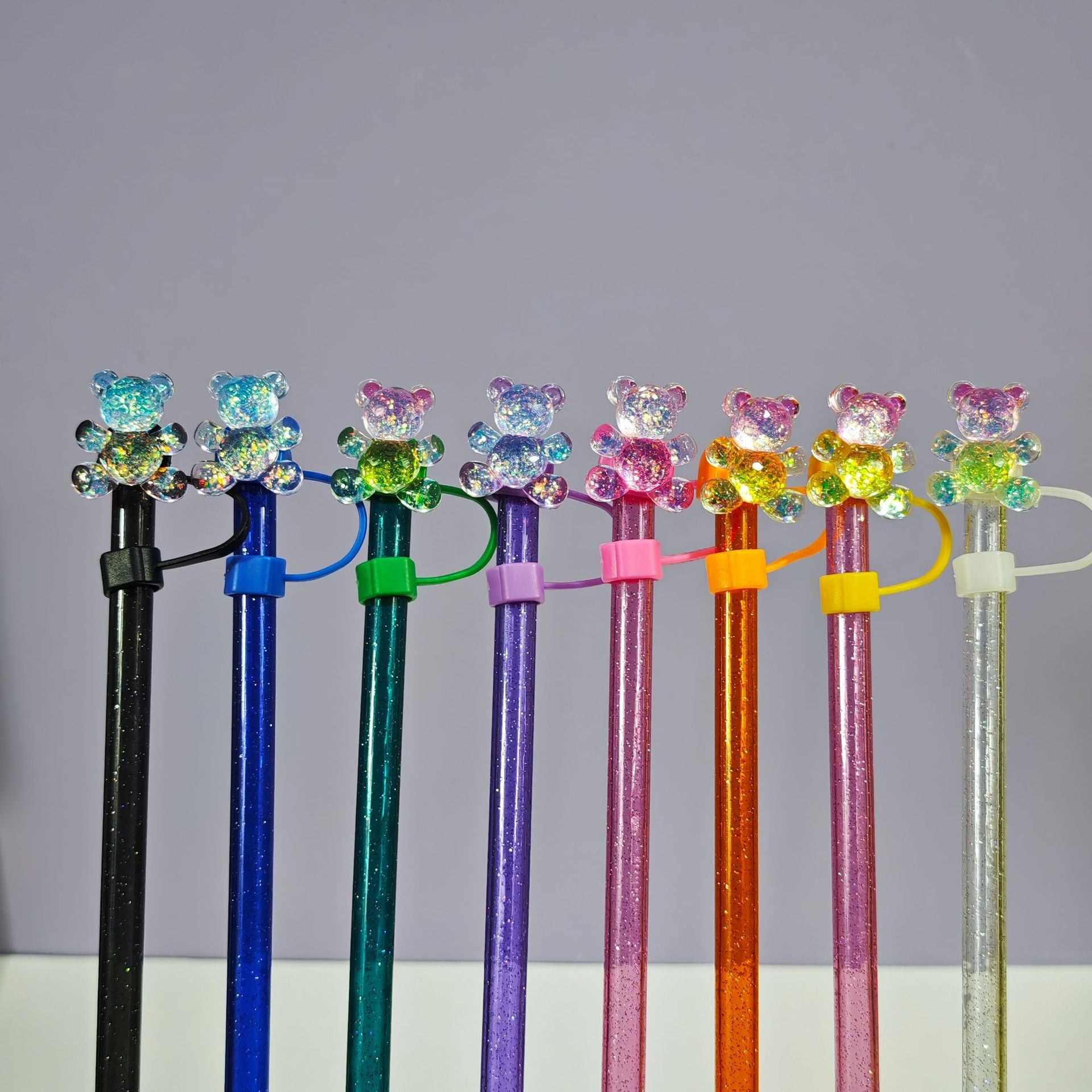 Wholesale  10mm resin bear PVC Soft Straw Tube Cap