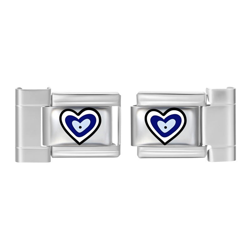Wholesale 9mm Italian Charm Starter Bracelets DIY Blue Heart Evil Eye Stainless Steel Composable Bracelet