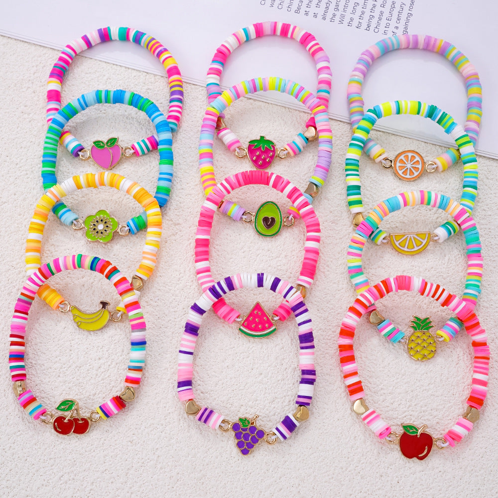 Wholesale Colorful polymer clay beaded cartoon animal pattern bracelet hand-woven adjustable size children' s jewelry