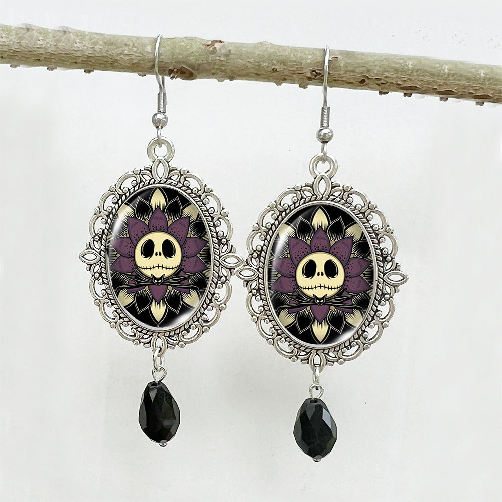 Wholesale Halloween Stainless Steel Ear Hook Oval Lace Metal Earrings ACCVIP-ES-XiangLian004