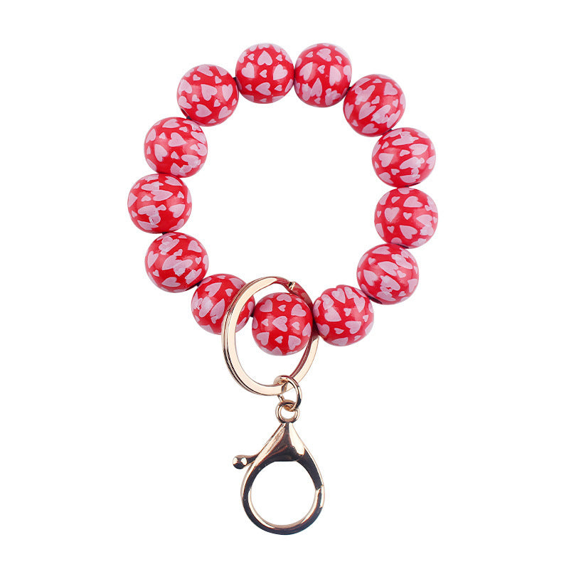 Wholesale  Creative DIY Valentine's Day Wooden Beads Beaded Bracelet Keychain