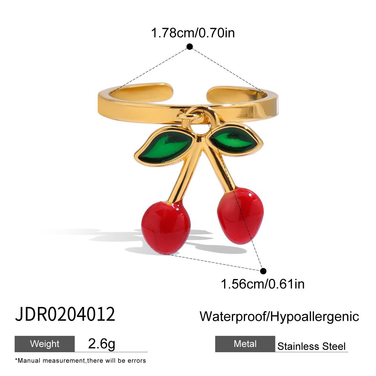 Wholesale  18K Gold Stainless Steel Oil-Dropping Cherry Pendant Adjustable Open Ring