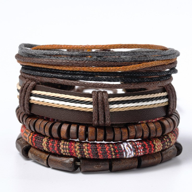 Wholesale Retro Multi-layer Alloy Leather Bracelet