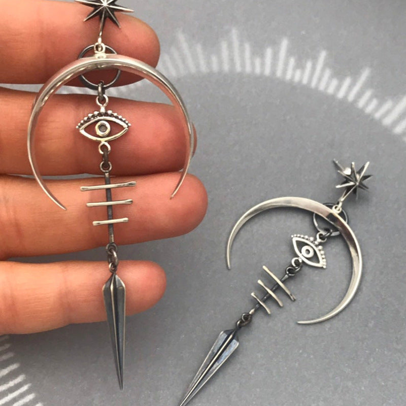 Wholesale Gothic Punk Devil' s Eye Handmade Metal Long Earrings Jewelry Accessory