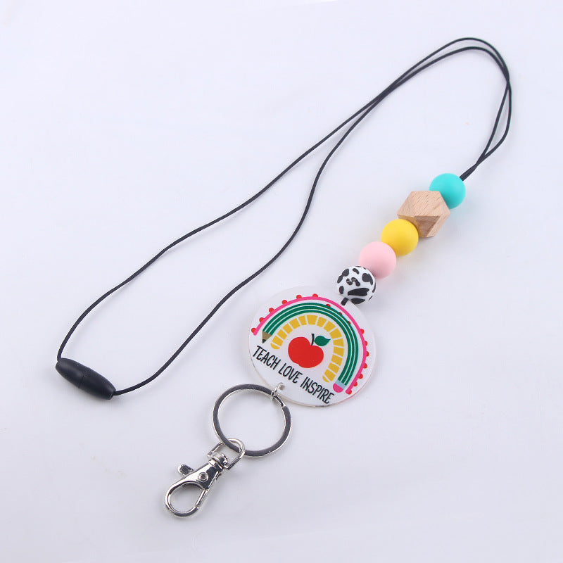 Wholesale Teacher Rainbow Necklace Pendant Cartoon Silicone Beaded Keychain Teacher's Day ACC-KC-GuangTian042