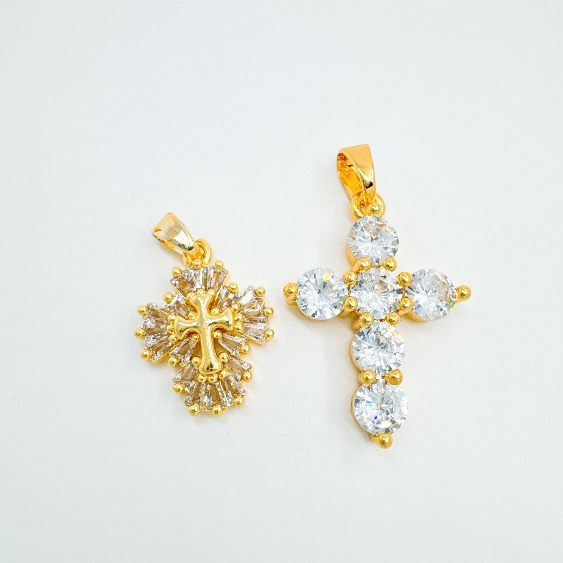 Wholesale Copper Gold-Plated Cross Necklace Pendant Full Zircon Boutique Resale Jewelry