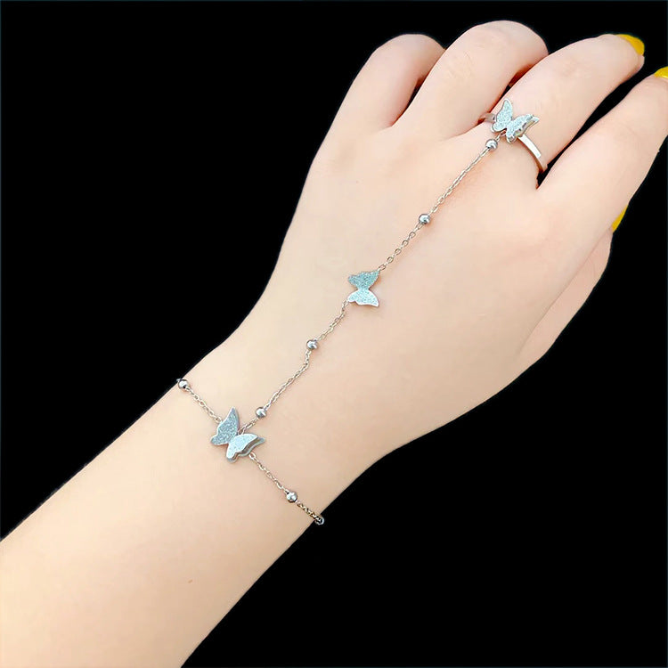 Wholesale Fashion Girl Bracelet Frosted Butterfly Titanium Steel Beads Bracelet
