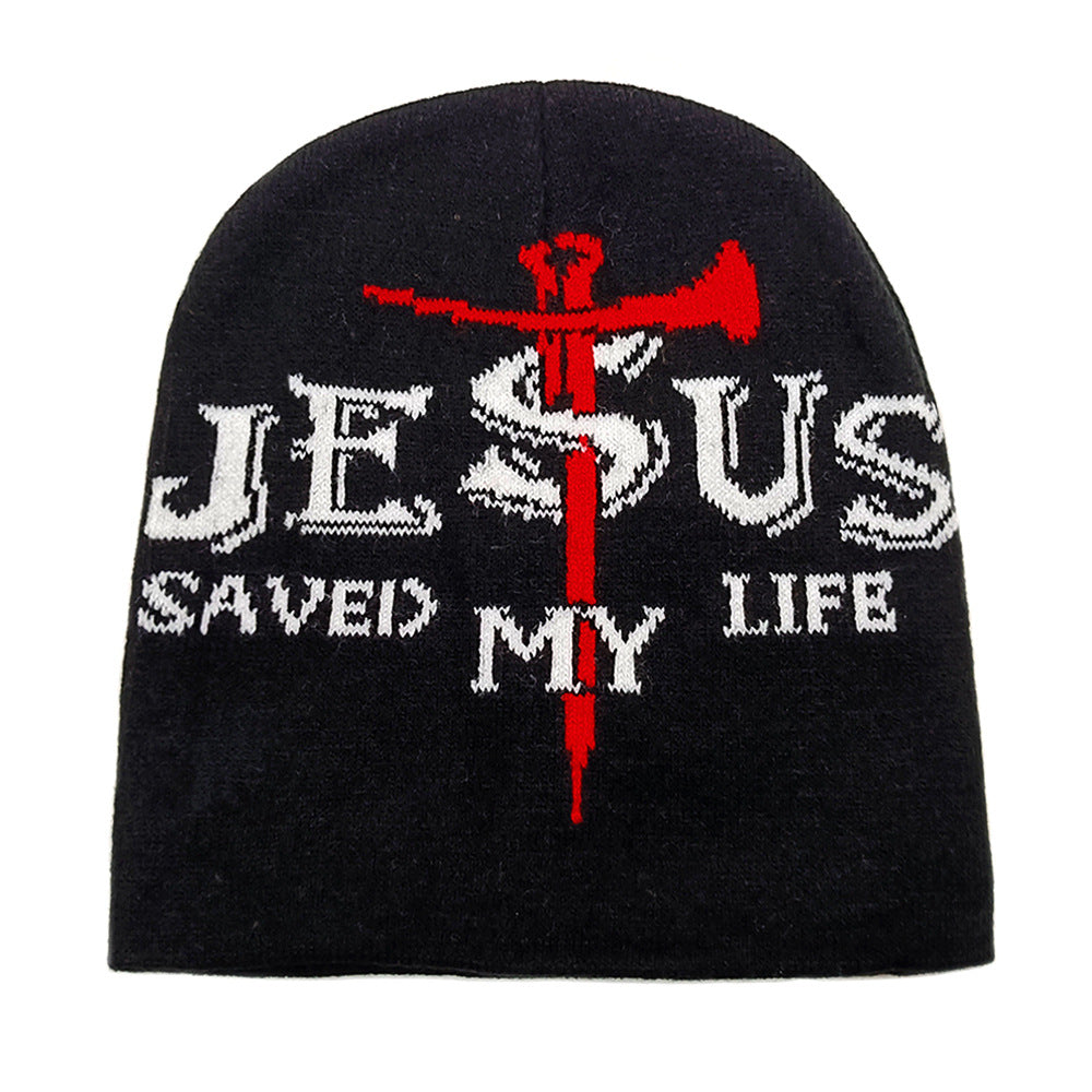 Wholesale Cross Jacquard Knitted Hat Winter Explosions Letter Beanie